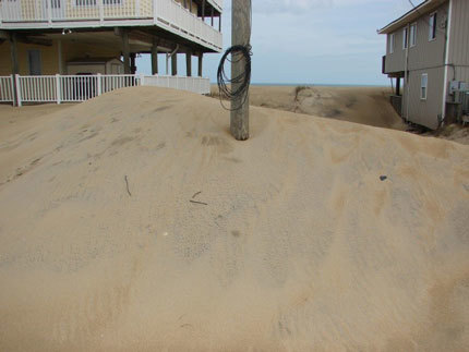 Sand piling up around a pole
