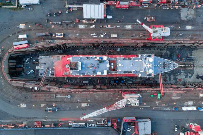 Arial View of Ship in Harbor